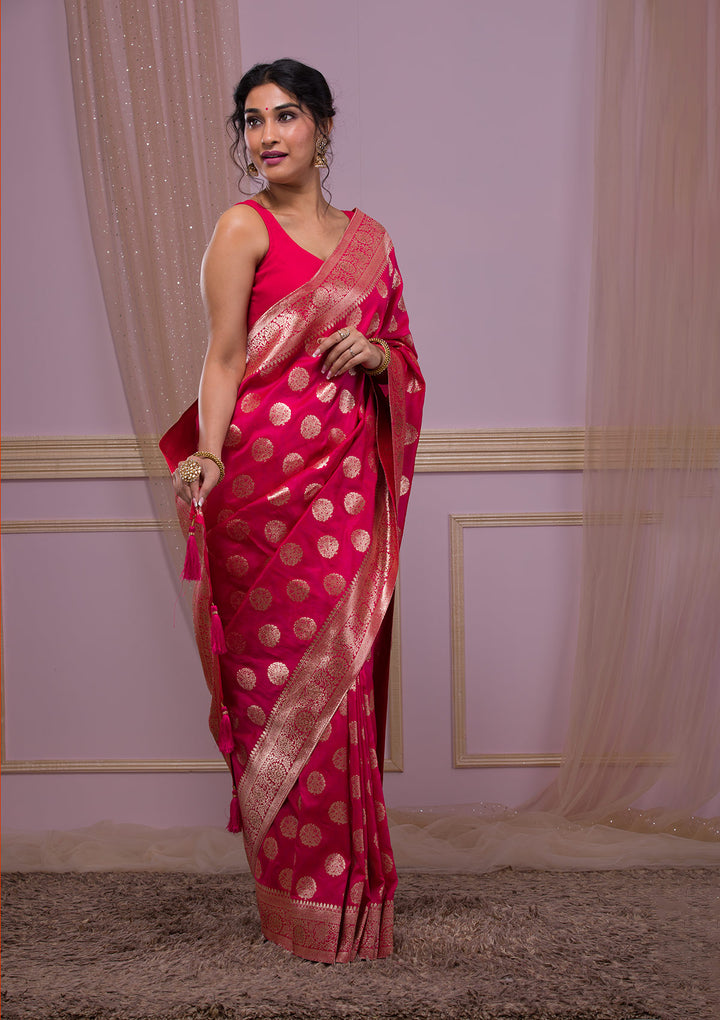 Rani Pink Swarovski Banarasi Saree