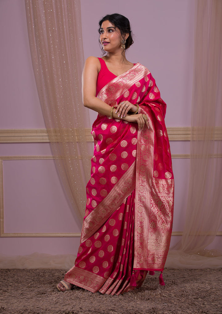 Rani Pink Swarovski Banarasi Saree
