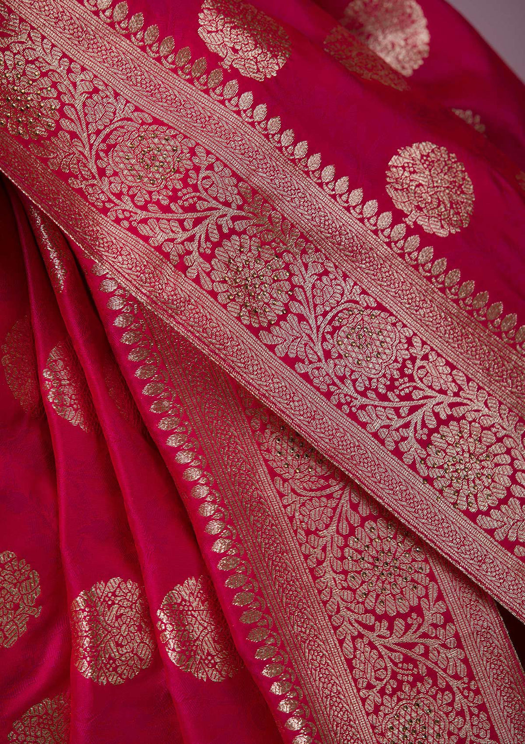 Rani Pink Swarovski Banarasi Saree