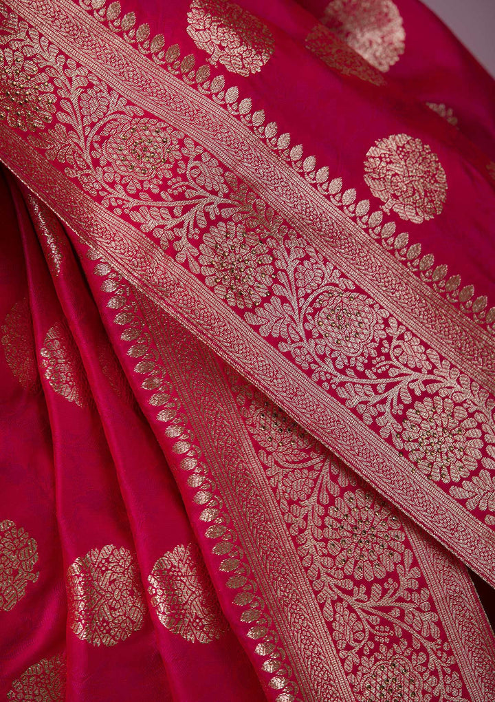 Rani Pink Swarovski Banarasi Saree