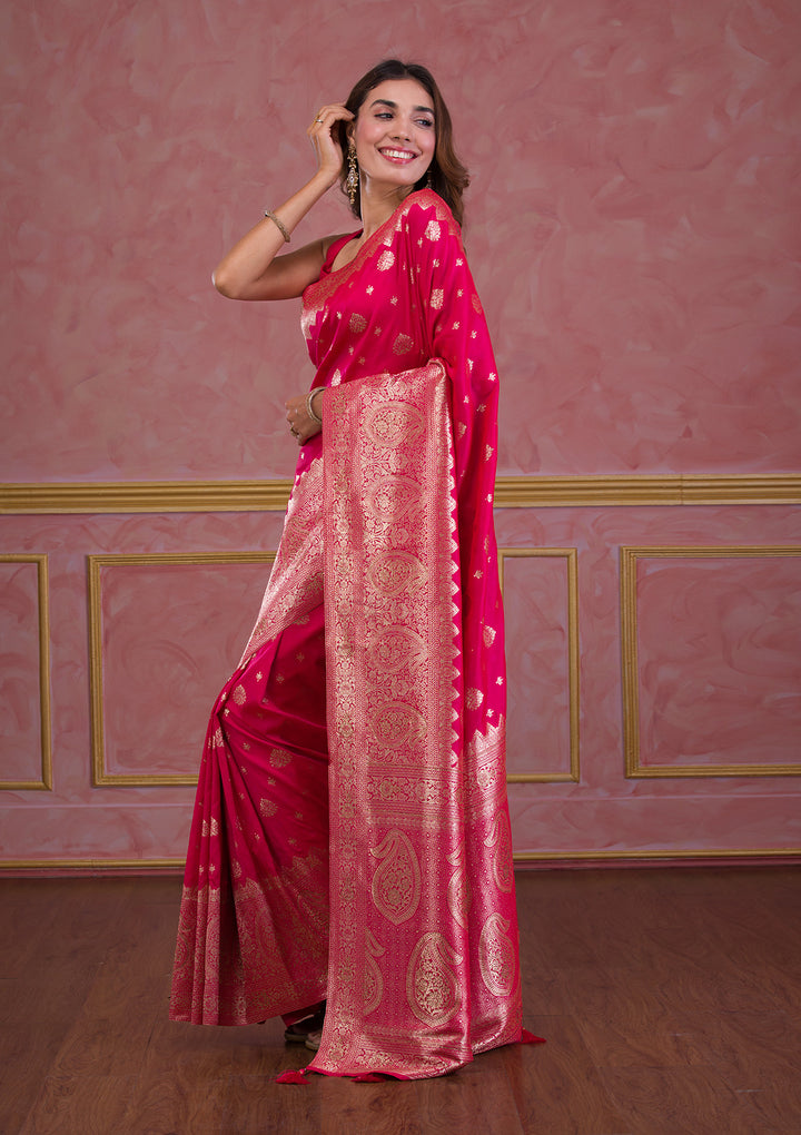 Rani Pink Swarovski Banarasi Saree