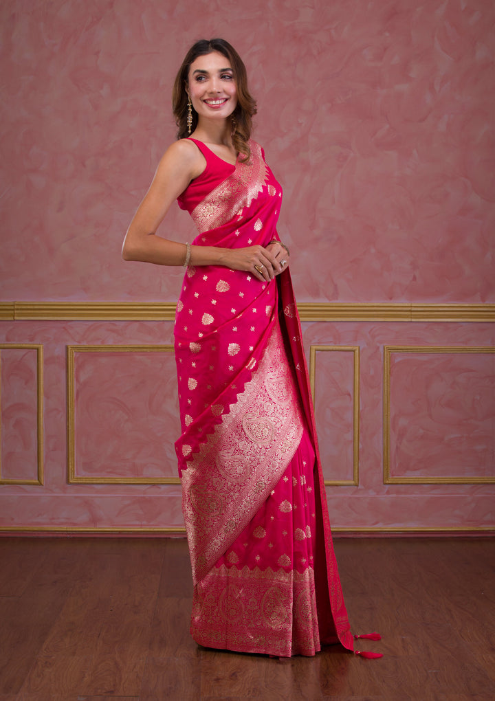 Rani Pink Swarovski Banarasi Saree