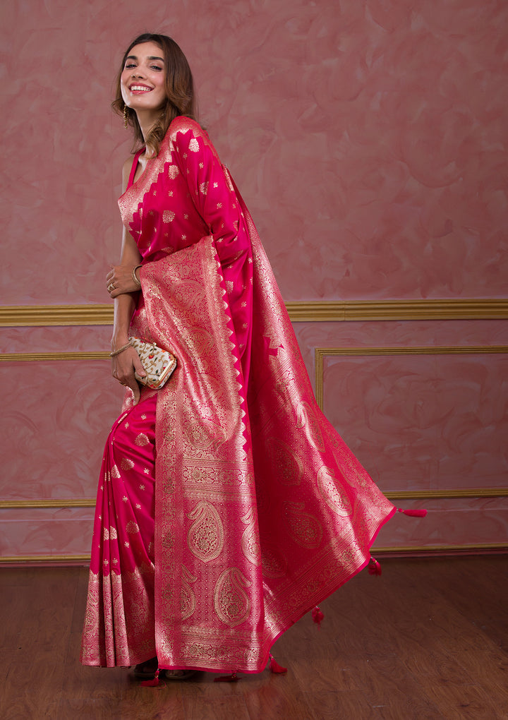 Rani Pink Swarovski Banarasi Saree