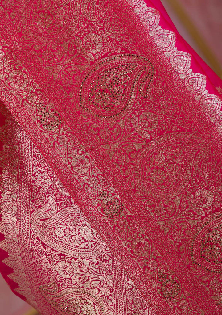 Rani Pink Swarovski Banarasi Saree