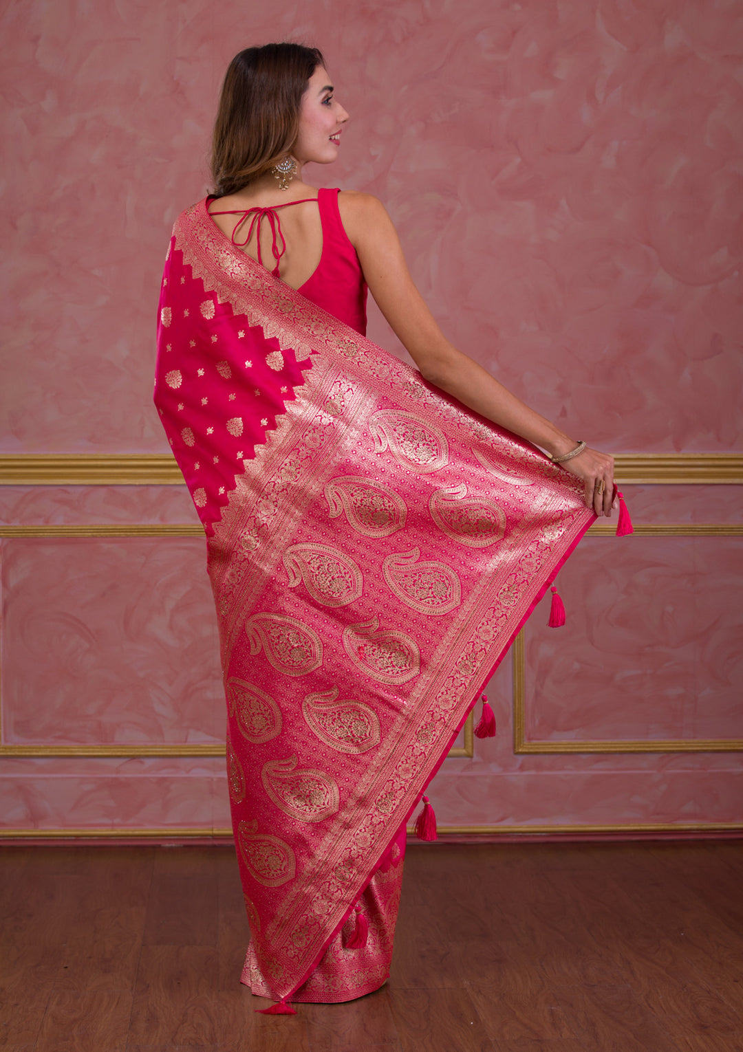 Rani Pink Swarovski Banarasi Saree