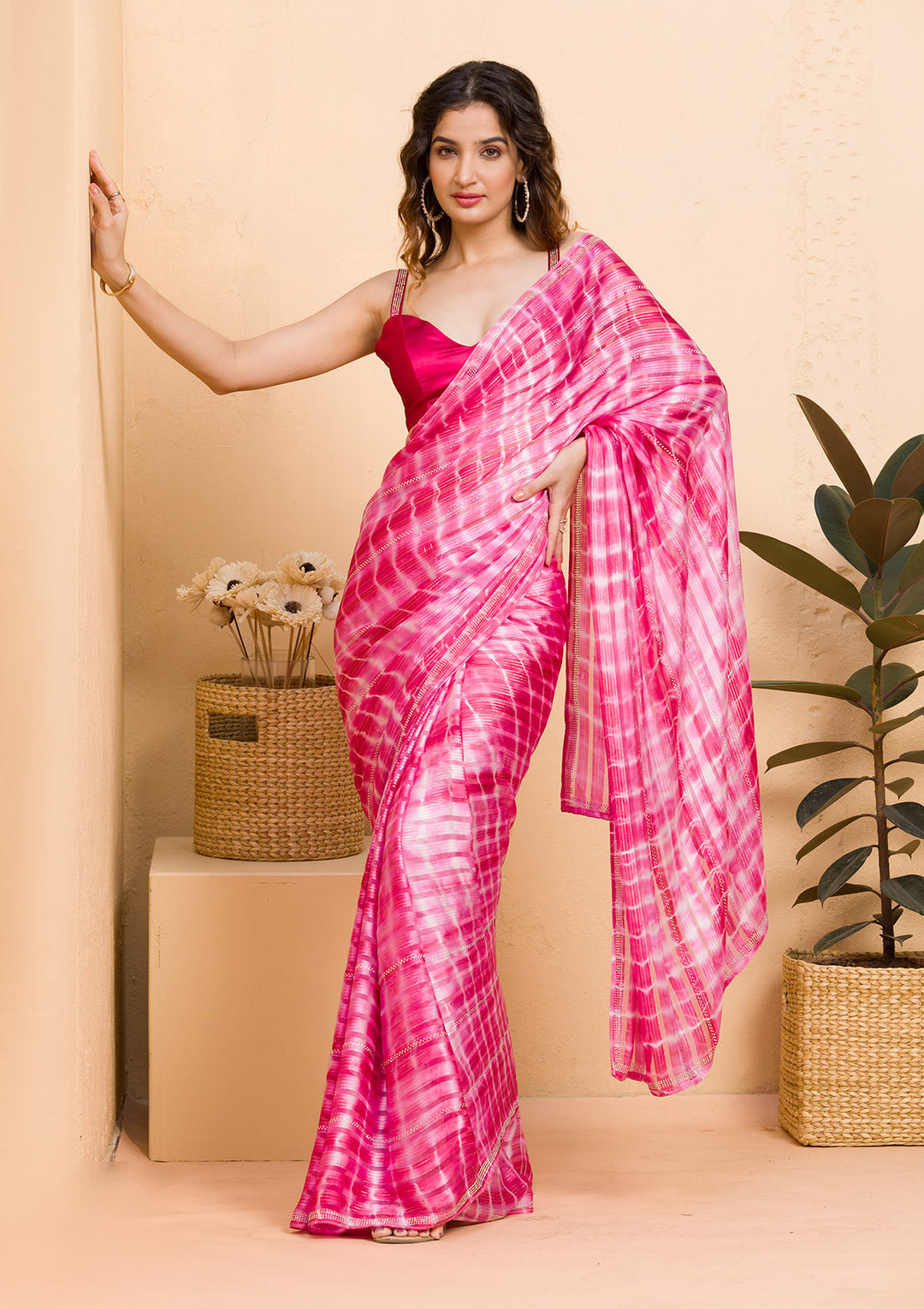 Rani Pink Swarovski Georgette Designer Saree-Koskii