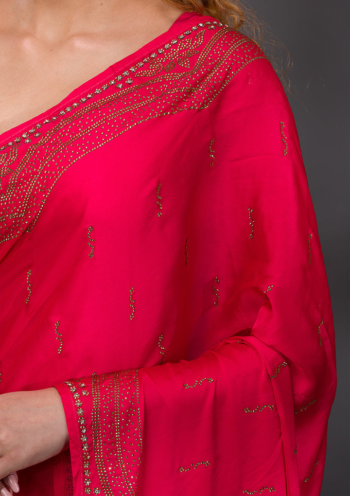 Rani Pink Swarovski Satin Saree