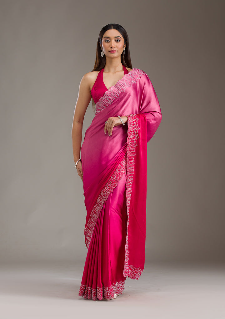 Rani Pink Swarovski Satin Saree