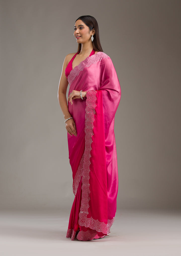 Rani Pink Swarovski Satin Saree