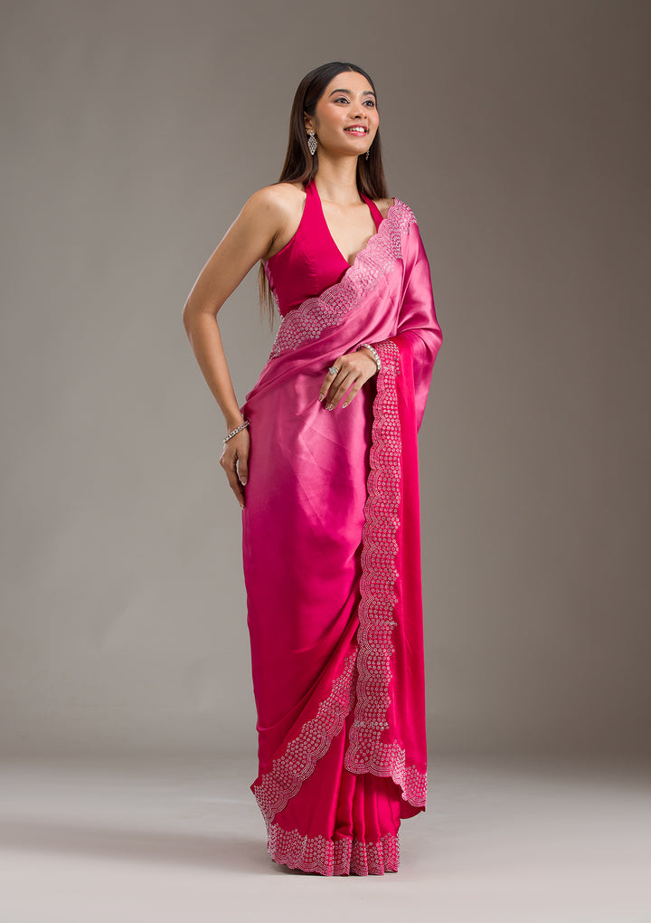 Rani Pink Swarovski Satin Saree
