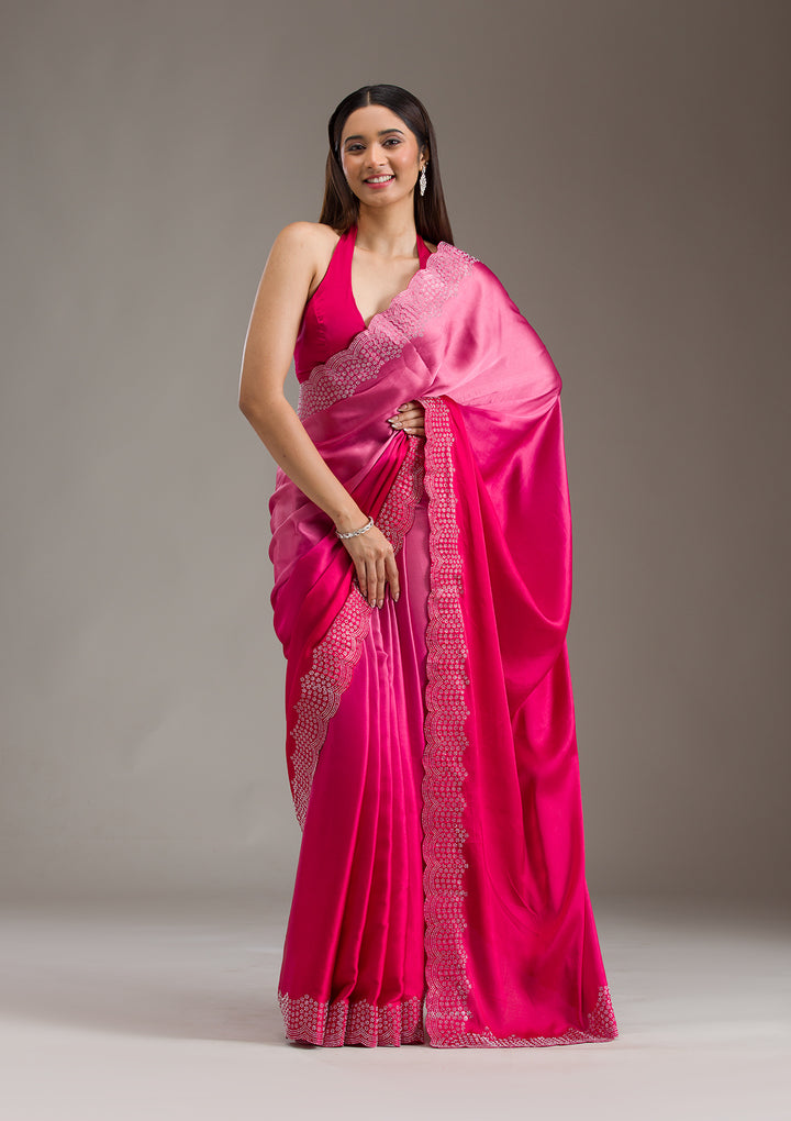 Rani Pink Swarovski Satin Saree