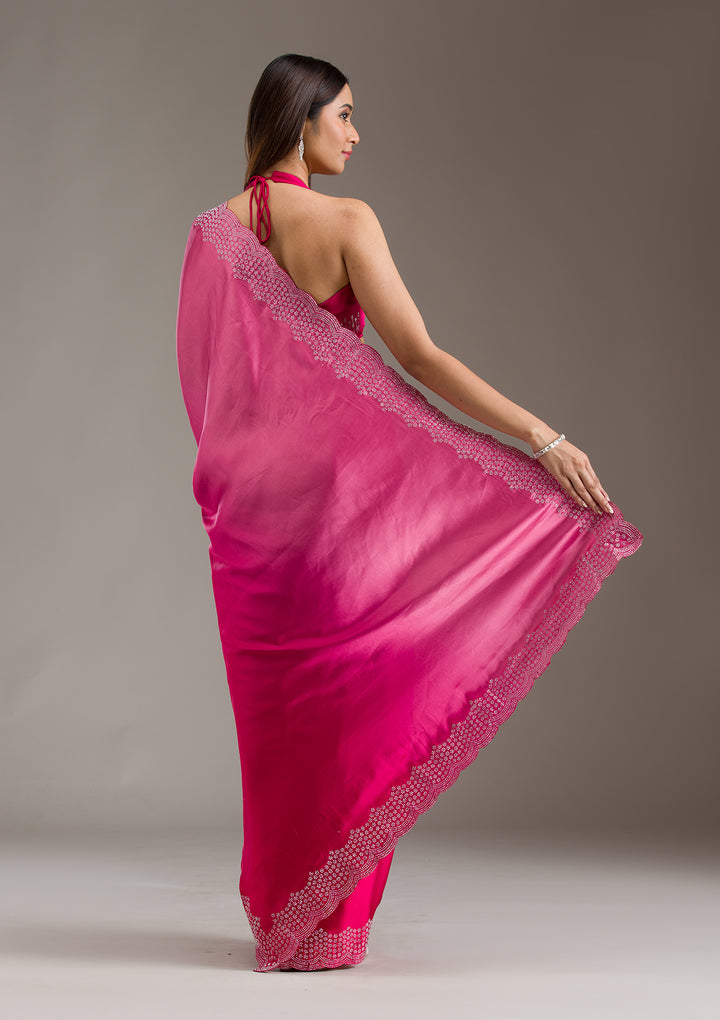 Rani Pink Swarovski Satin Saree