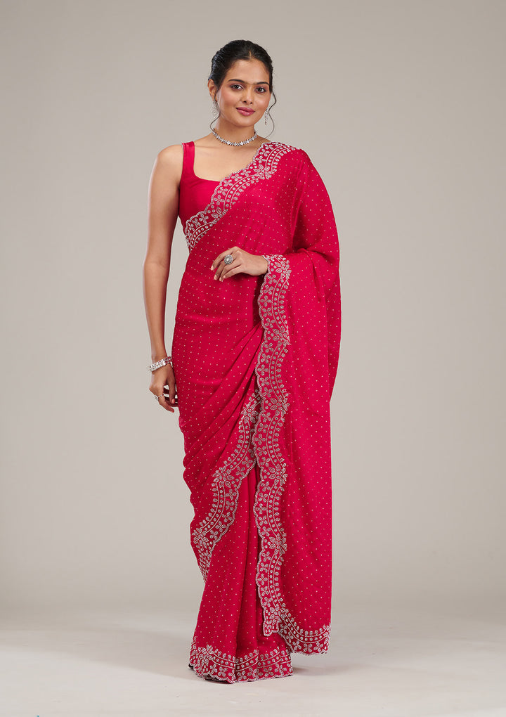 Rani Pink Swarovski Satin Saree