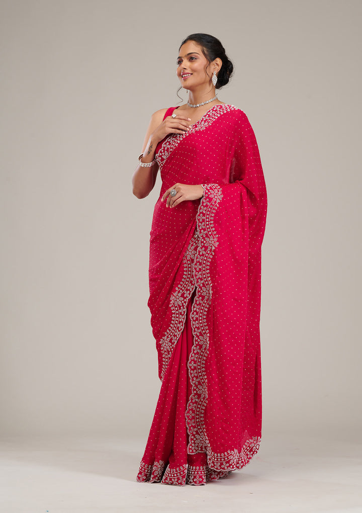 Rani Pink Swarovski Satin Saree
