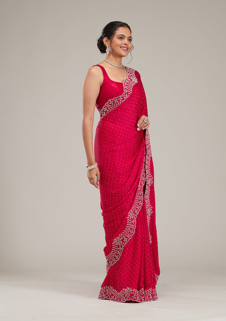 Rani Pink Swarovski Satin Saree