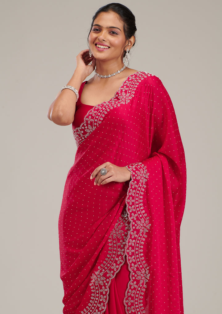 Rani Pink Swarovski Satin Saree