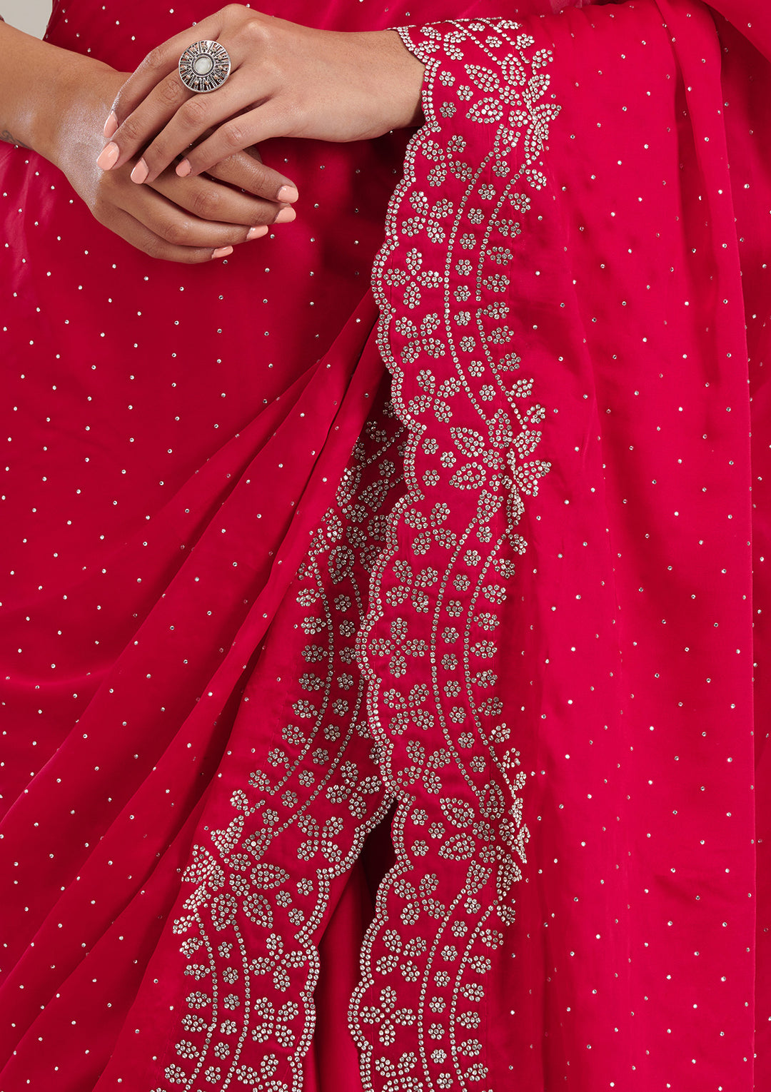 Rani Pink Swarovski Satin Saree