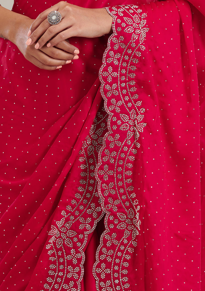 Rani Pink Swarovski Satin Saree