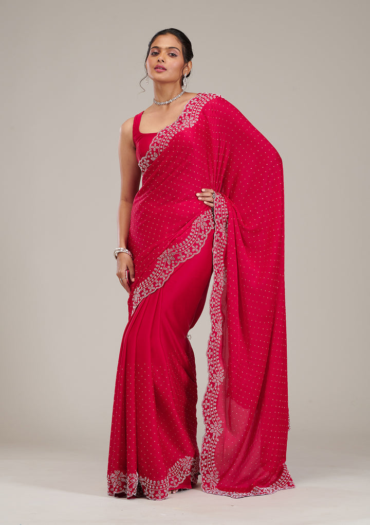 Rani Pink Swarovski Satin Saree