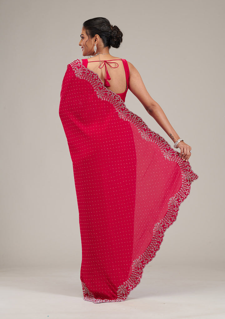 Rani Pink Swarovski Satin Saree