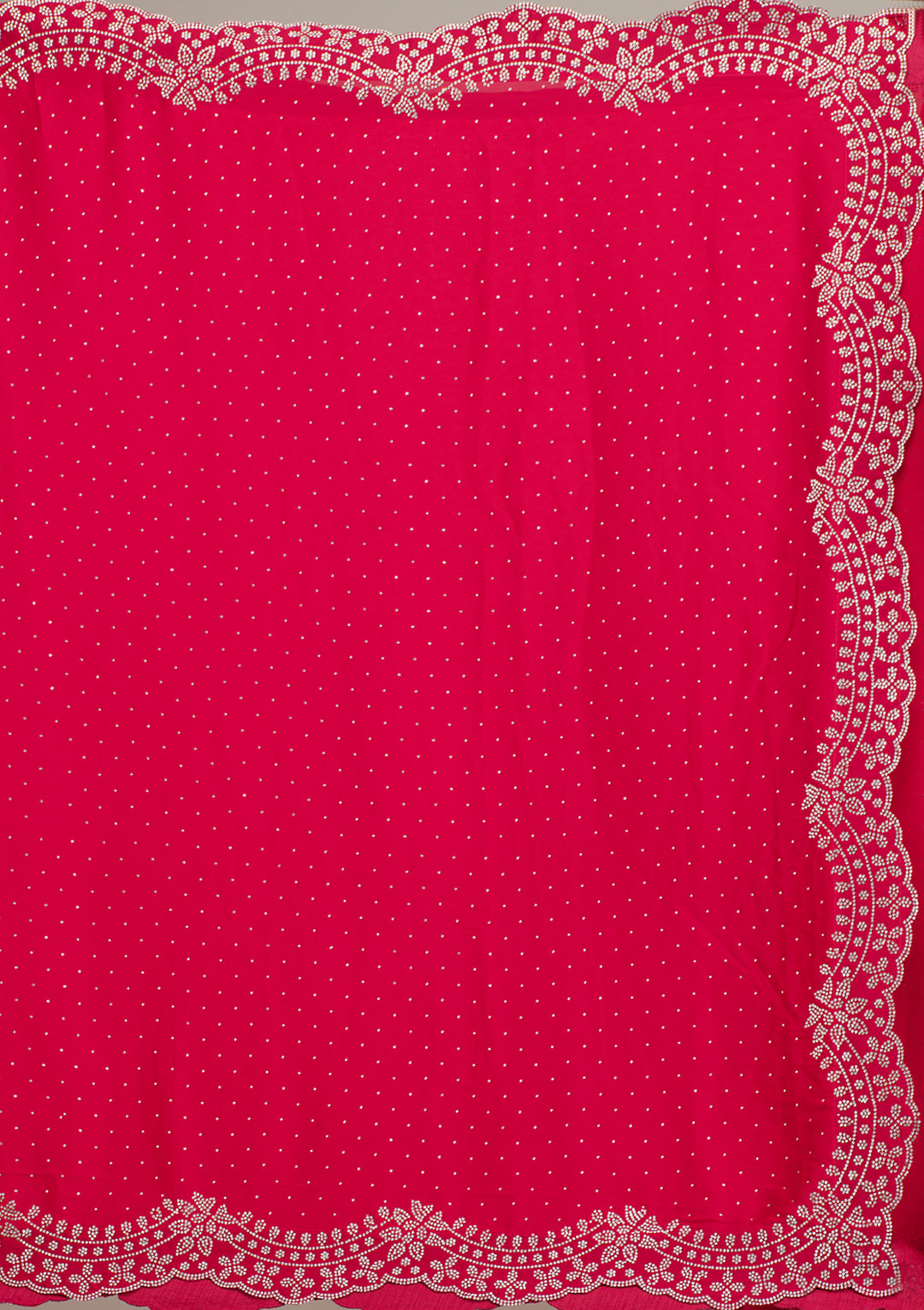 Rani Pink Swarovski Satin Saree