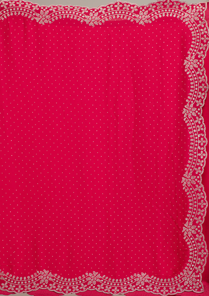 Rani Pink Swarovski Satin Saree
