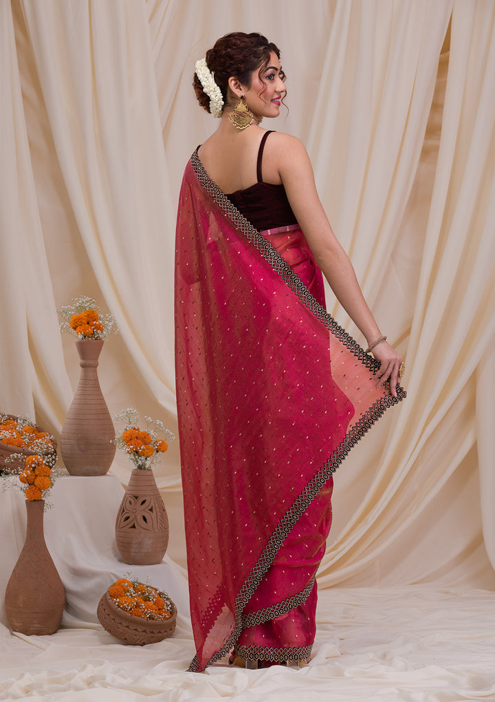 Rani Pink Swarovski Organza Saree