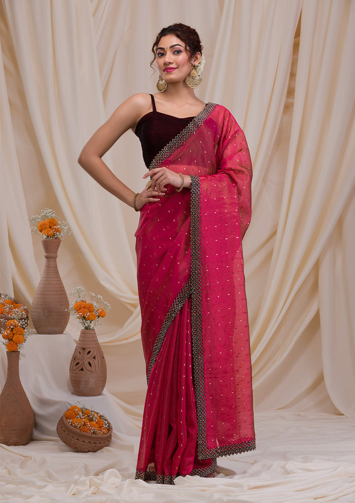 Rani Pink Swarovski Organza Saree