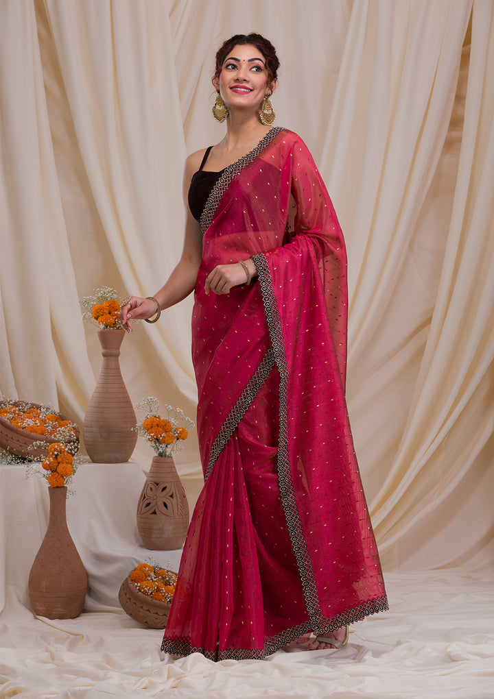 Rani Pink Swarovski Organza Saree