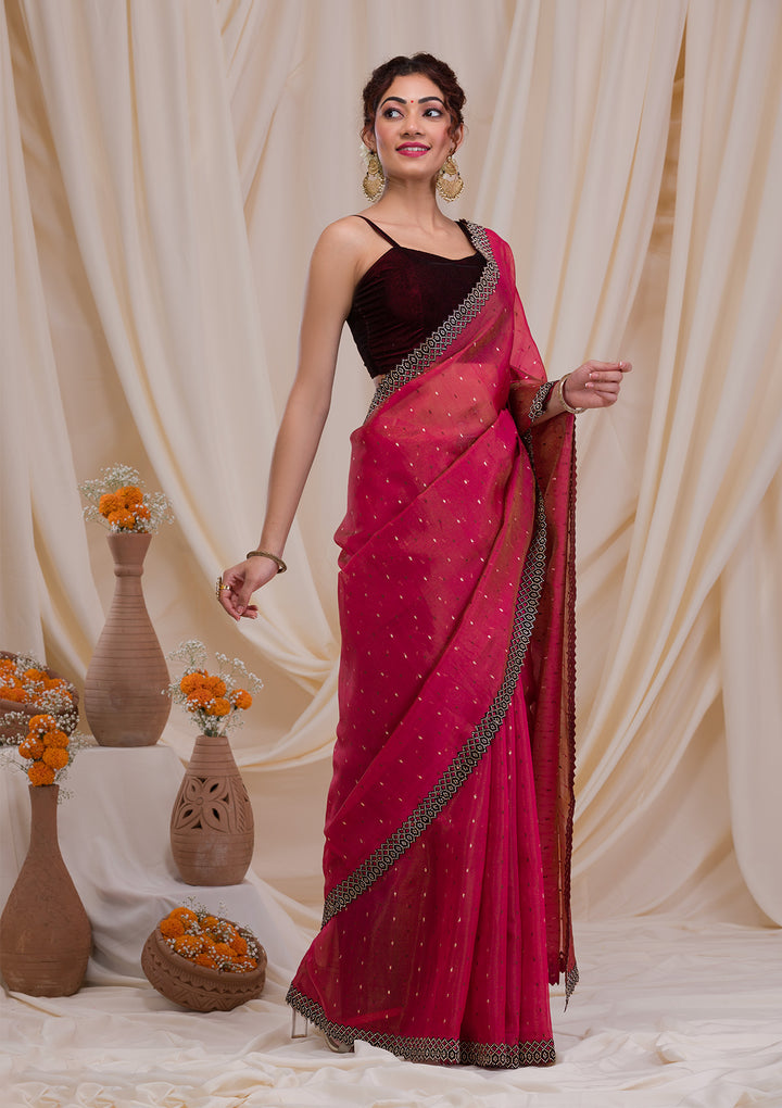 Rani Pink Swarovski Organza Saree