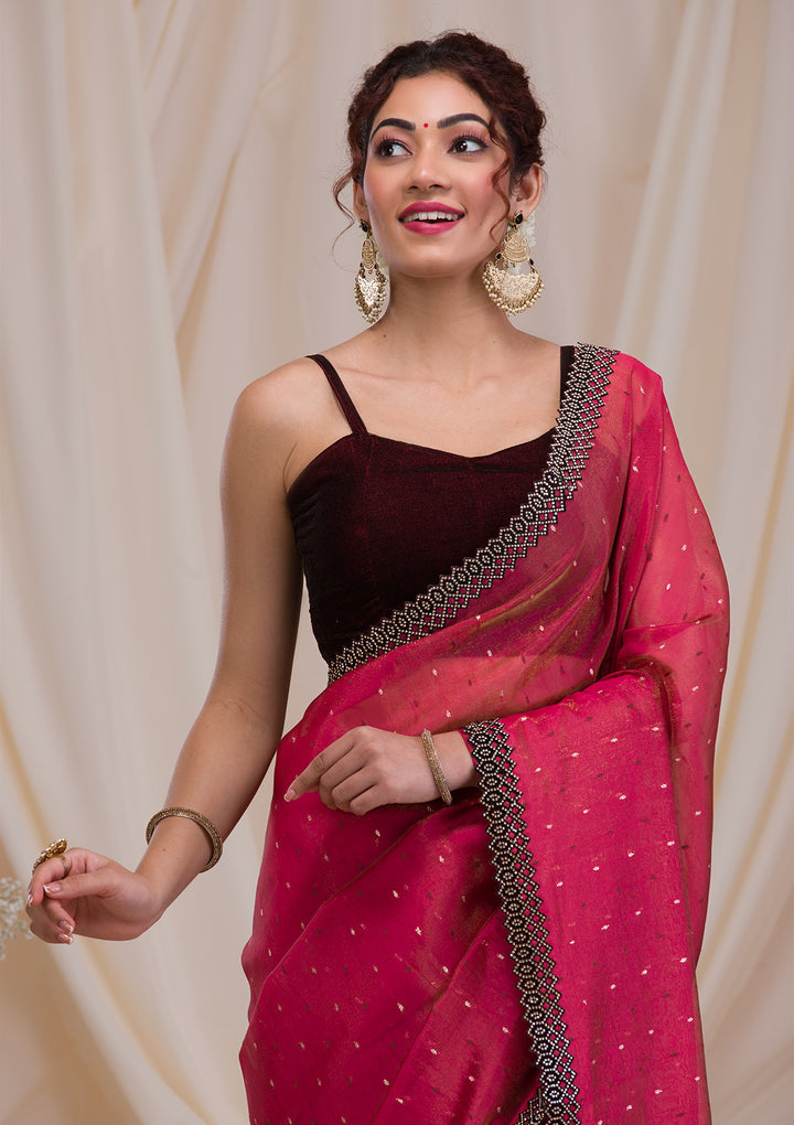 Rani Pink Swarovski Organza Saree