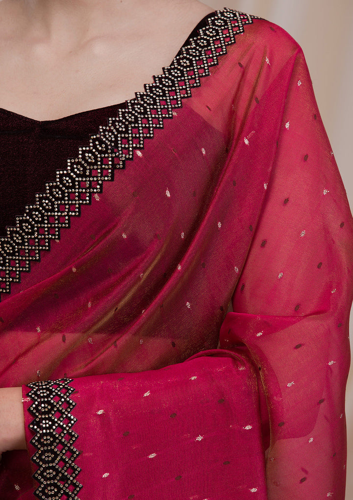 Rani Pink Swarovski Organza Saree