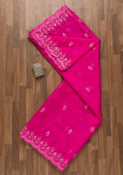 Rani Pink Threadwork Net Dupatta-Koskii