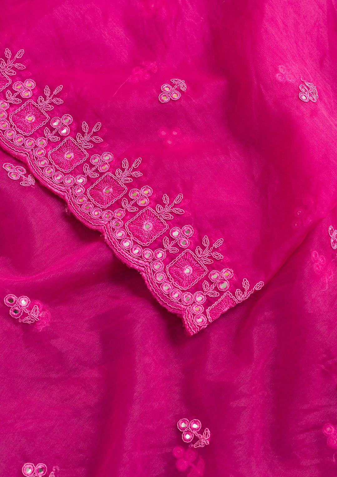 Rani Pink Threadwork Net Dupatta