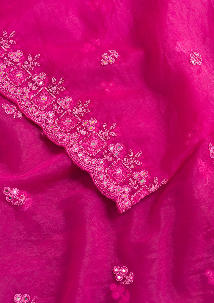 Rani Pink Threadwork Net Dupatta