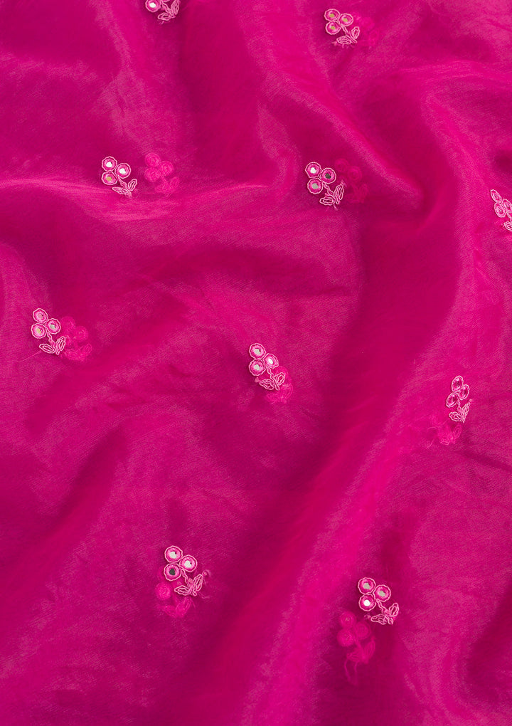 Rani Pink Threadwork Net Dupatta