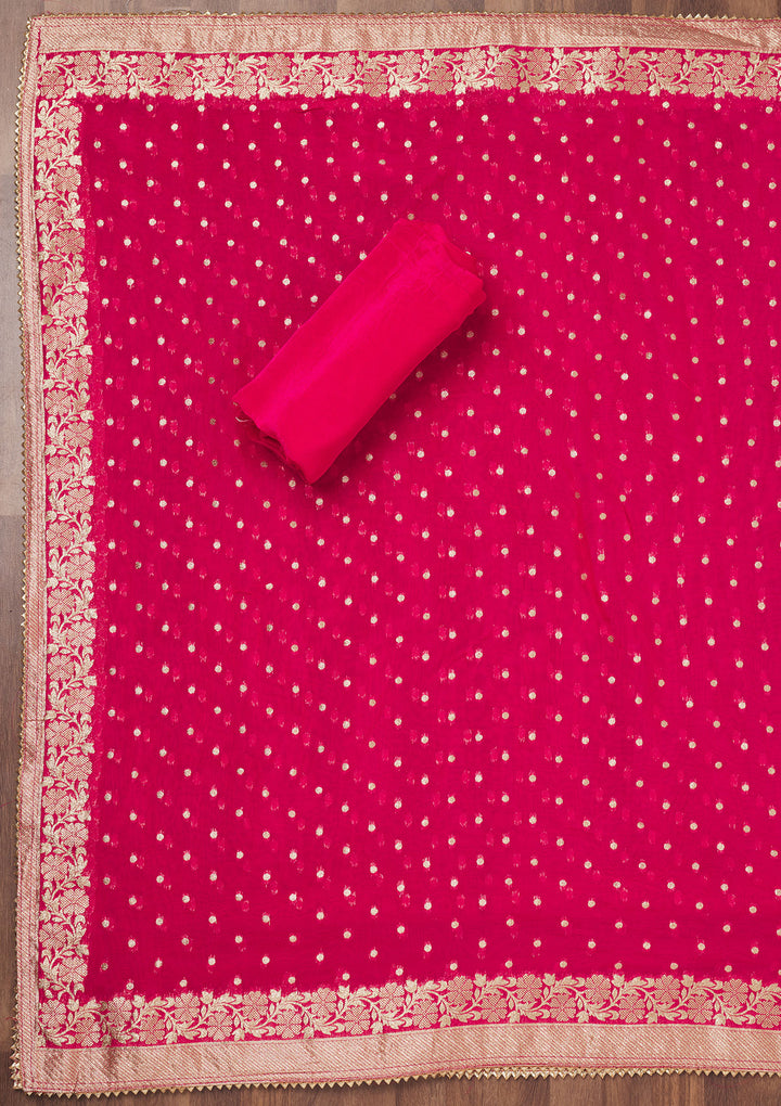 Rani Pink Threadwork Chiffon Unstitched Salwar Suit