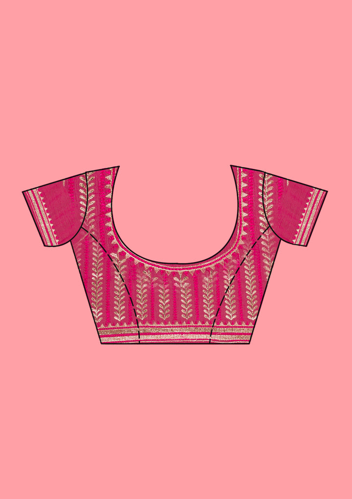 Rani Pink Threadwork Chiffon Saree