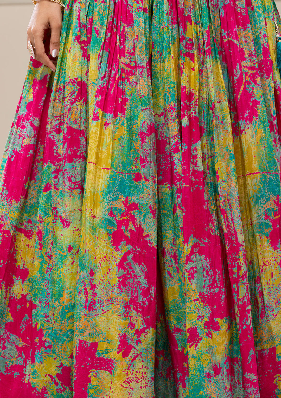 Rani Pink Threadwork Georgette Readymade Lehenga