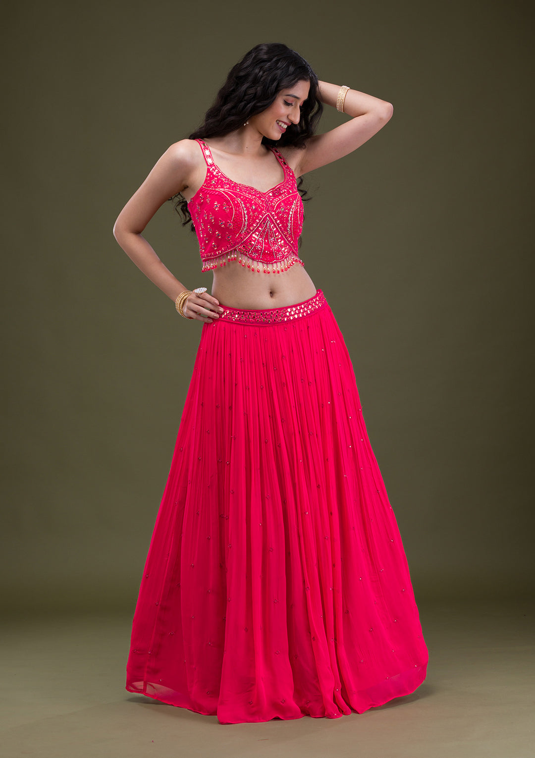 Rani Pink Threadwork Georgette Readymade Salwar Suit