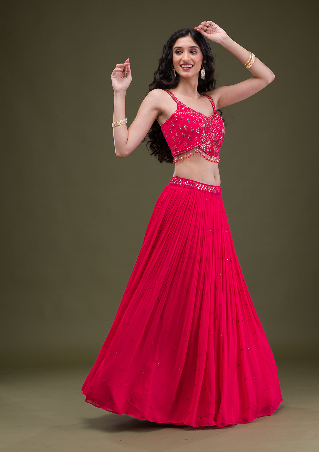Rani Pink Threadwork Georgette Readymade Salwar Suit