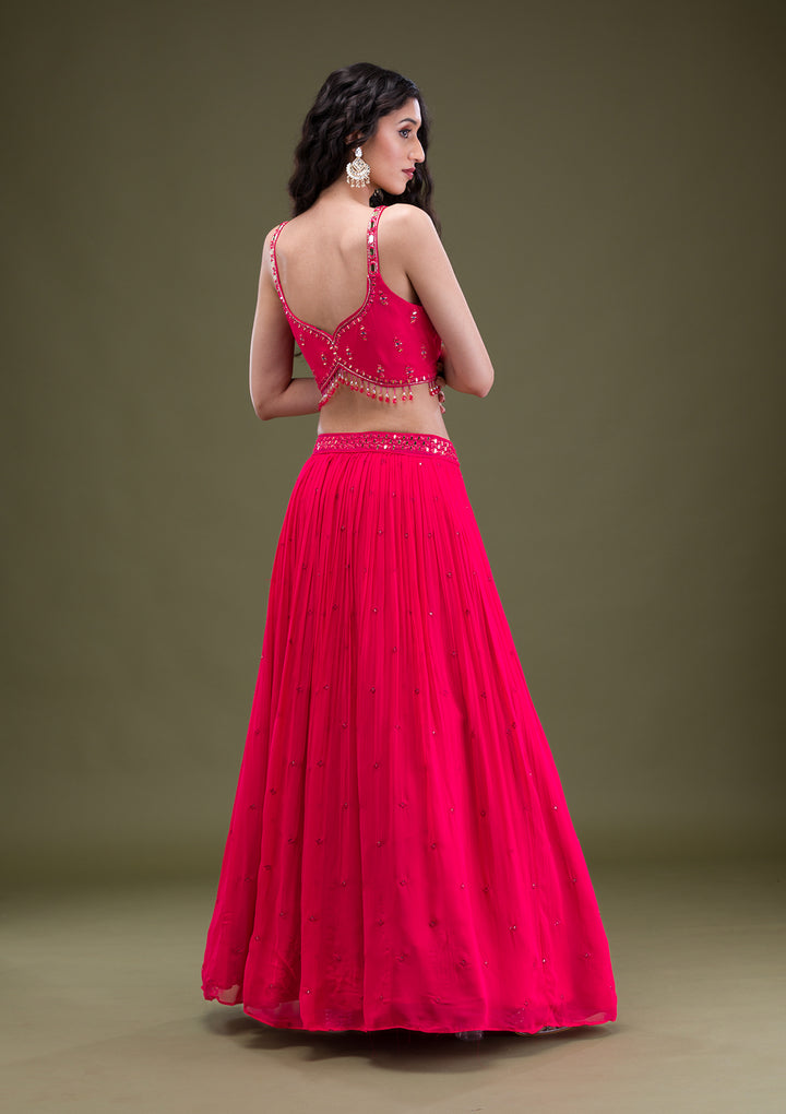 Rani Pink Threadwork Georgette Readymade Salwar Suit