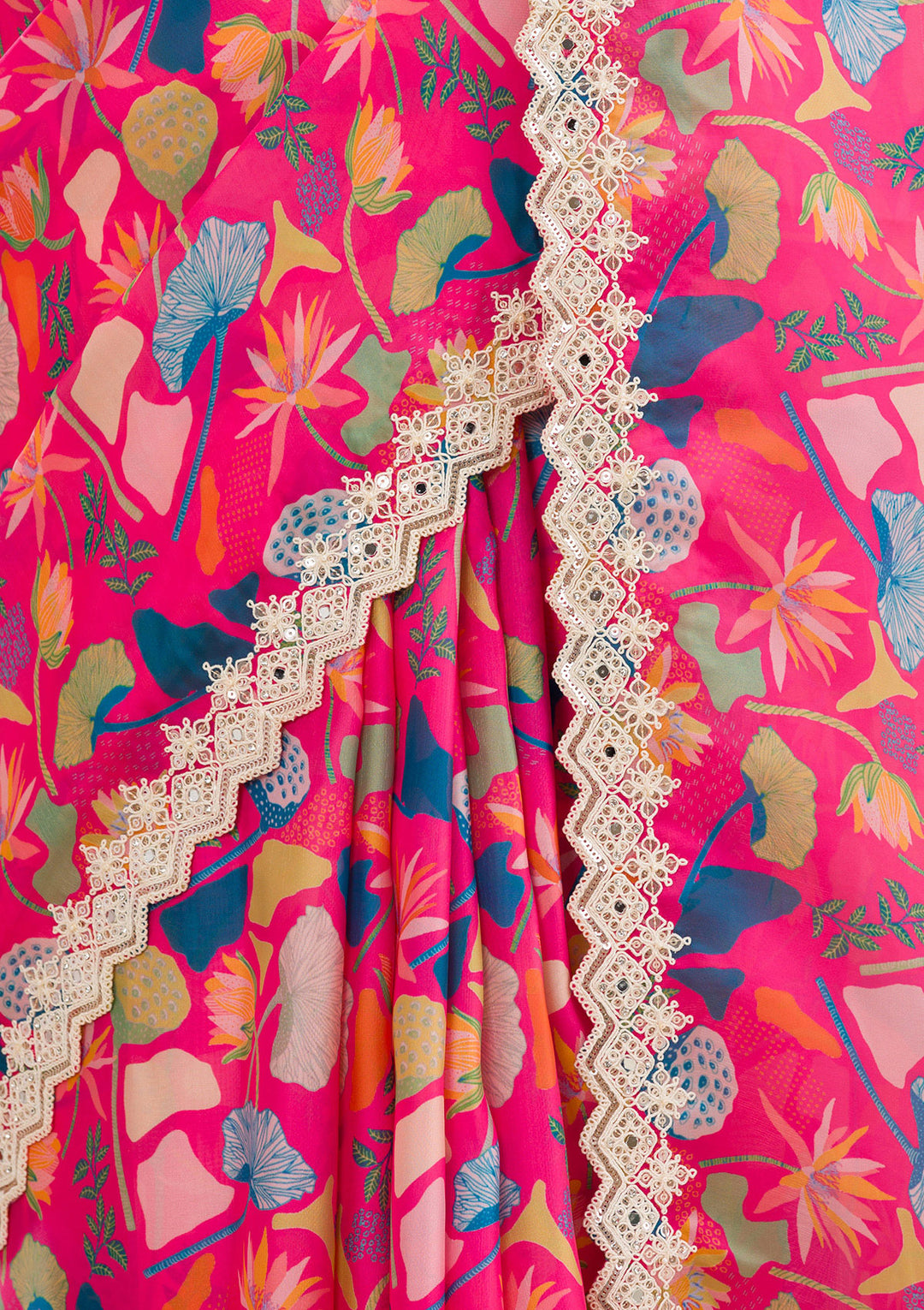 Rani Pink Threadwork Georgette Saree
