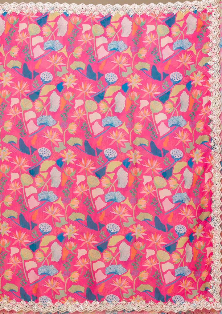 Rani Pink Threadwork Georgette Saree