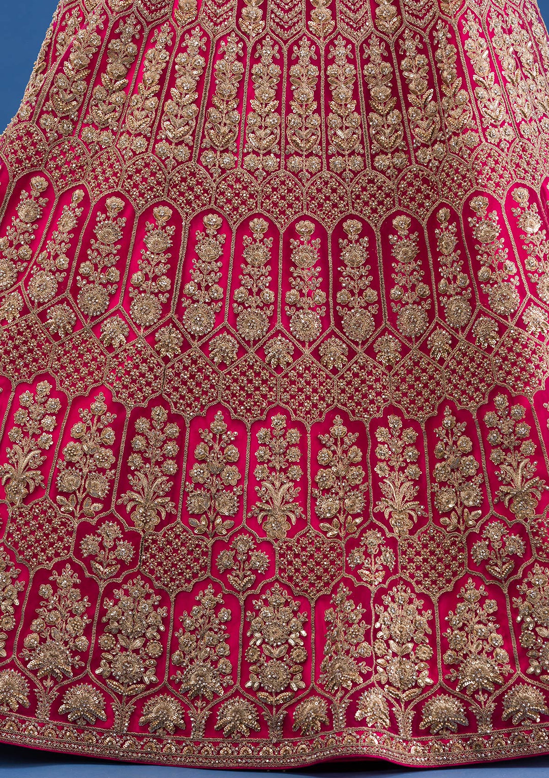 Rani Pink Threadwork Net Readymade Lehenga