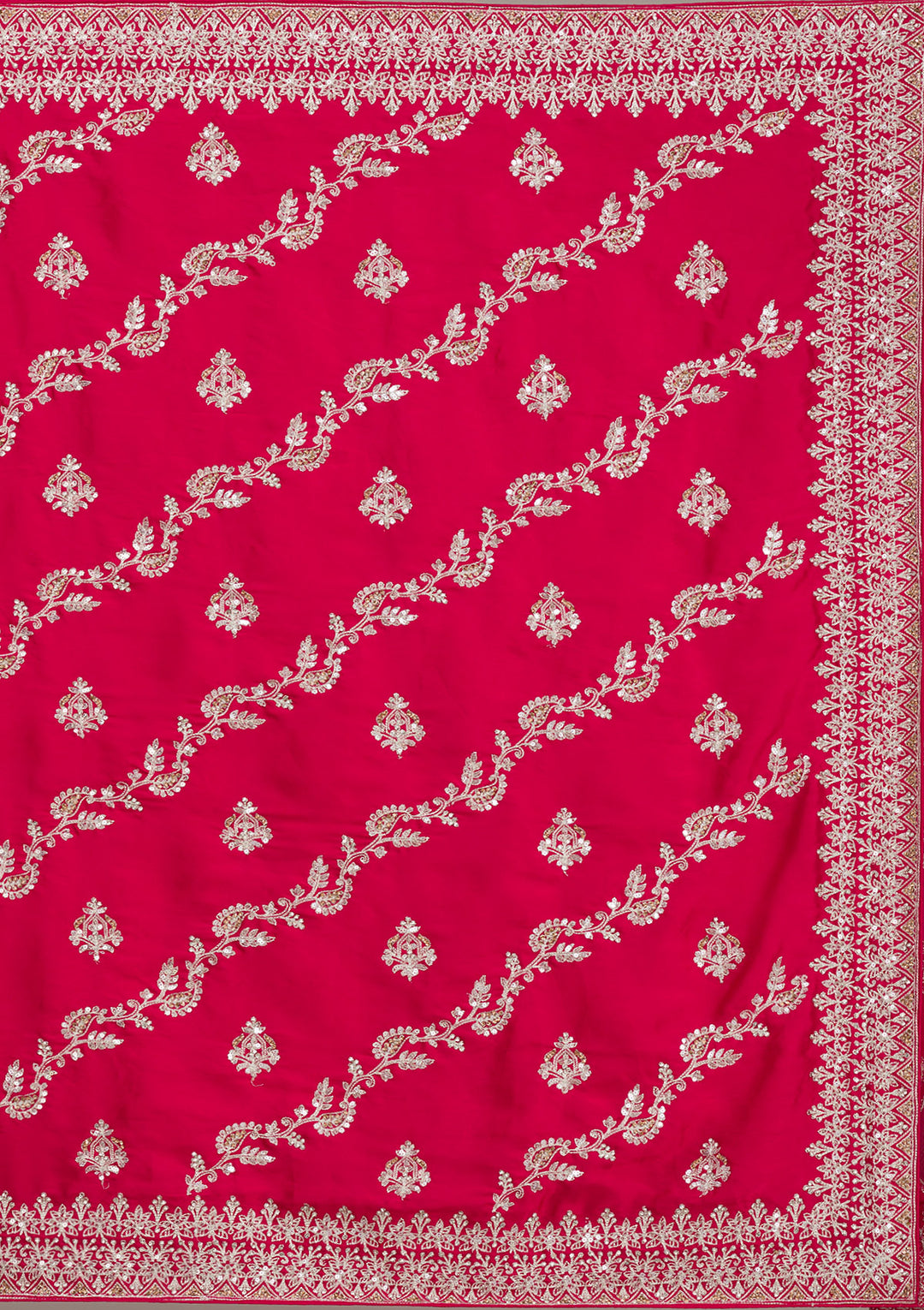 Rani Pink Threadwork Satin Saree