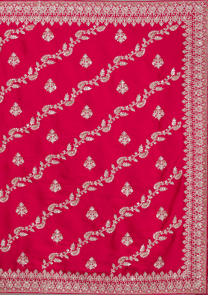 Rani Pink Threadwork Satin Saree