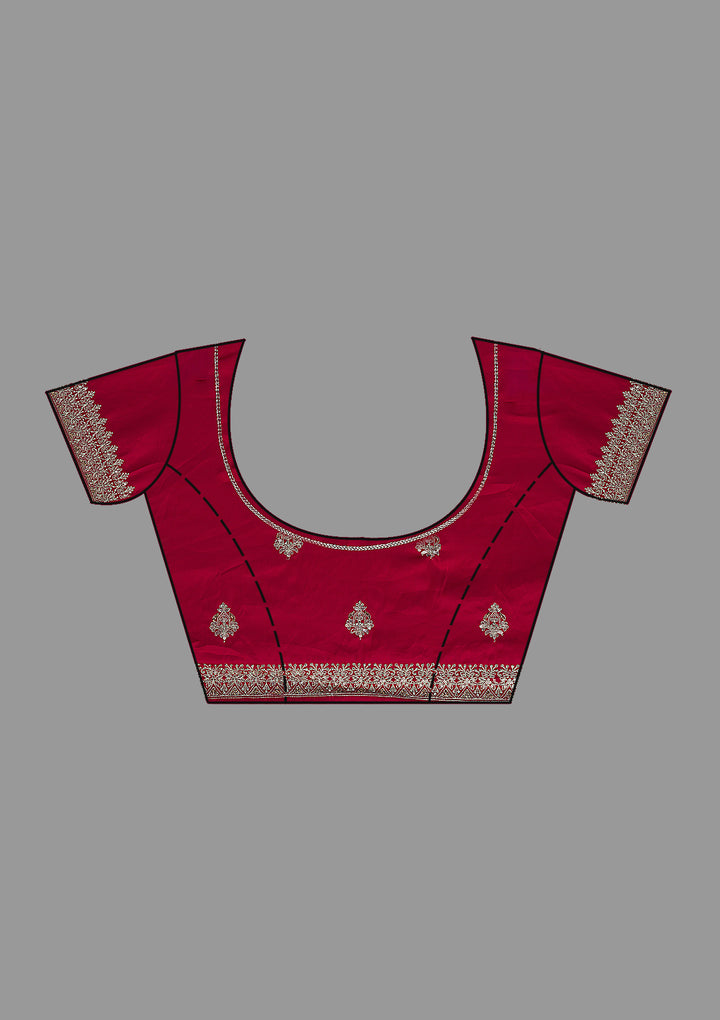 Rani Pink Threadwork Satin Saree