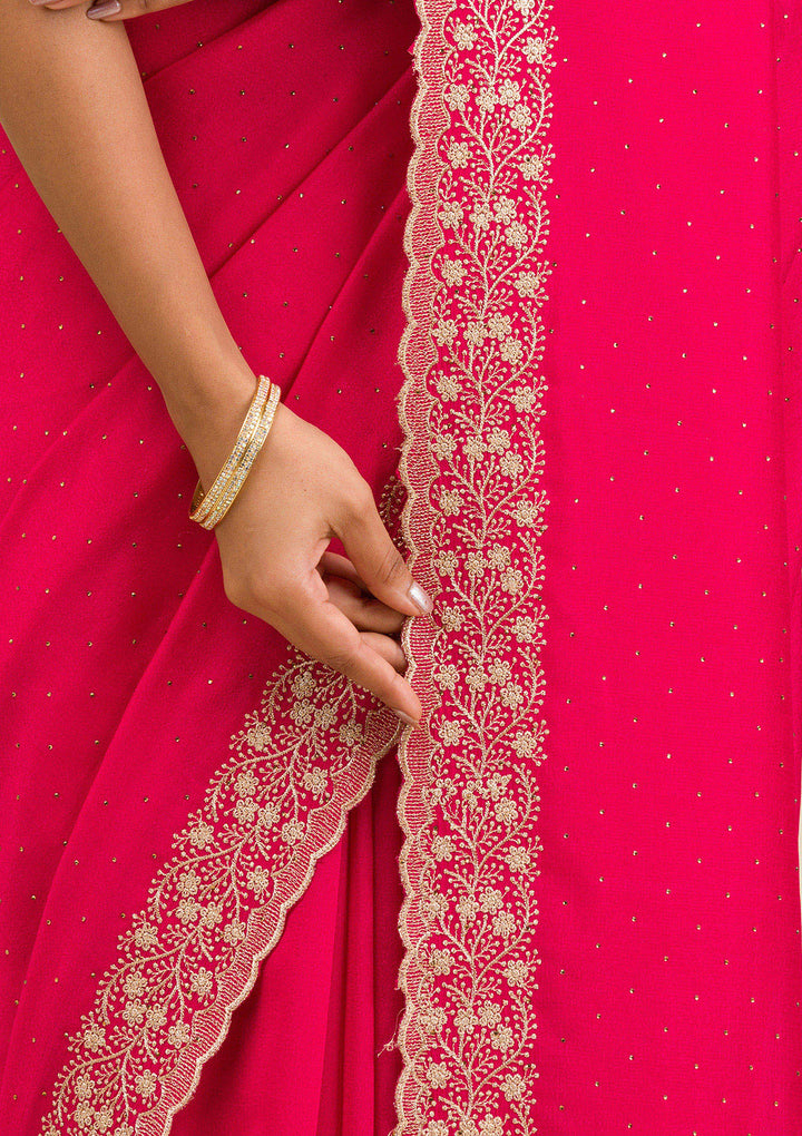 Rani Pink Threadwork Soft Silk Saree