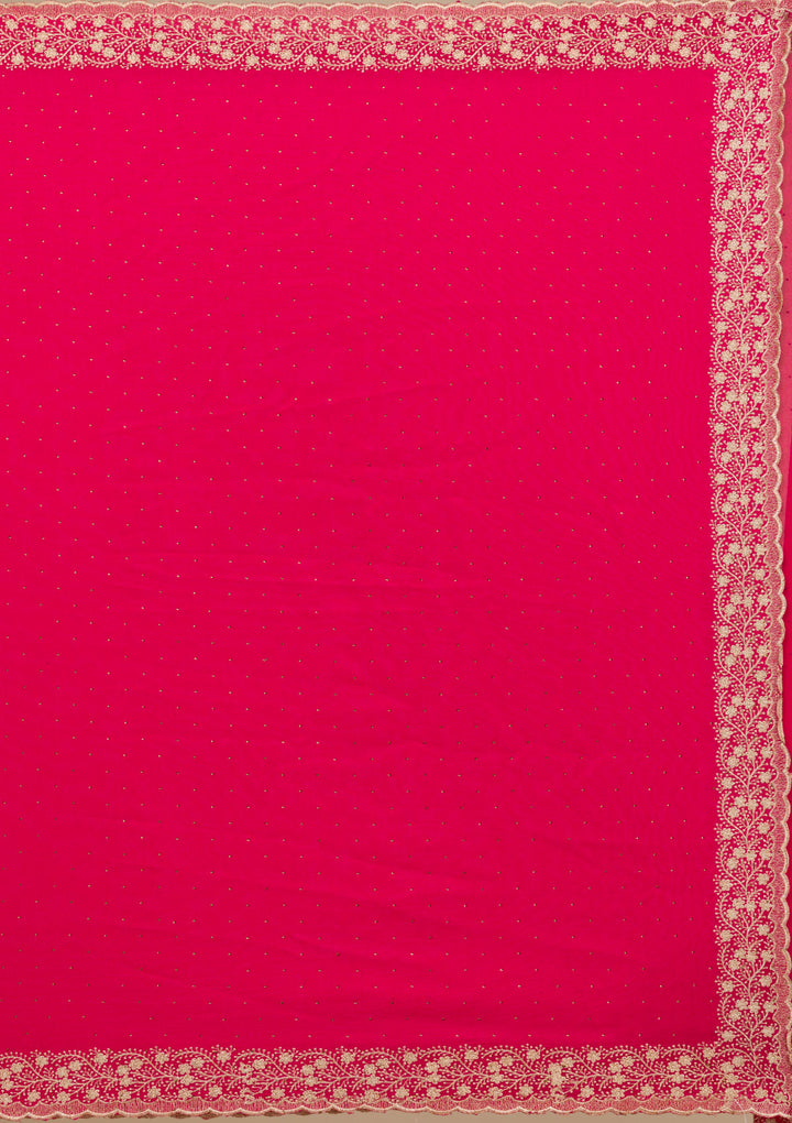 Rani Pink Threadwork Soft Silk Saree